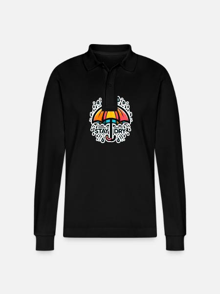 Stay Dry - Umbrella Illustration - Stanley/Stella Organic Unisex Long-Sleeved Polo Shirt Prepster - black