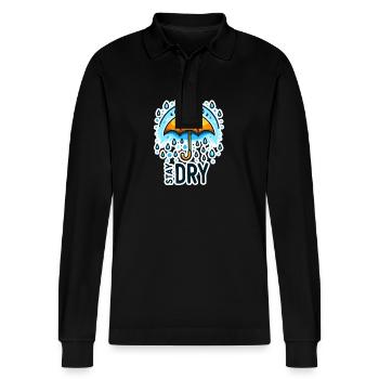 Stay Dry - Regenschirm Illustration - Stanley/Stella Unisex Bio-Langarm-Poloshirt Prepster - Schwarz - Vorne - Anna (173cm) & Nico (186cm)