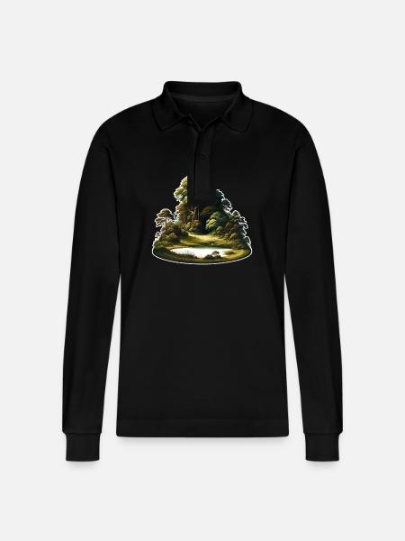 Landscape - Illustration - Stanley/Stella Organic Unisex Long-Sleeved Polo Shirt Prepster - black