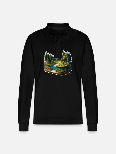 Landscape - Illustration - Stanley/Stella Organic Unisex Long-Sleeved Polo Shirt Prepster - black