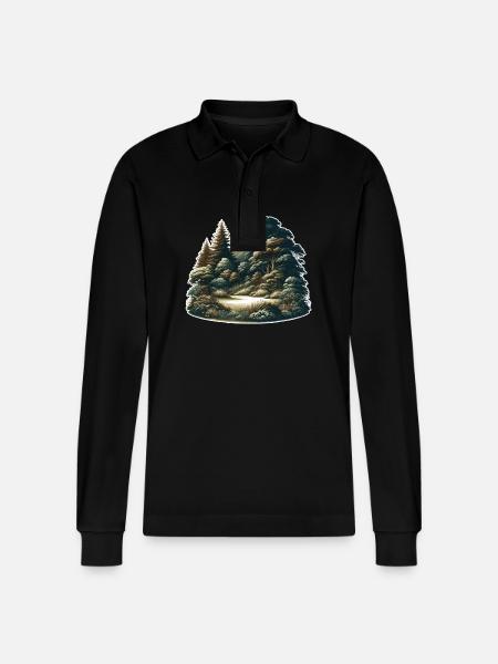 Landscape - Illustration - Stanley/Stella Organic Unisex Long-Sleeved Polo Shirt Prepster - black