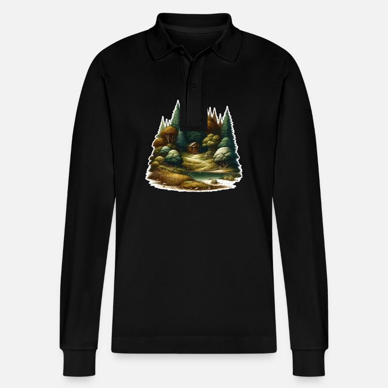 Landschaft - Illustration - Stanley/Stella Unisex Bio-Langarm-Poloshirt Prepster - Schwarz
