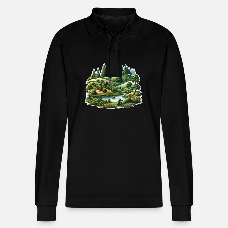 Landschaft - Illustration - Stanley/Stella Unisex Bio-Langarm-Poloshirt Prepster - Schwarz