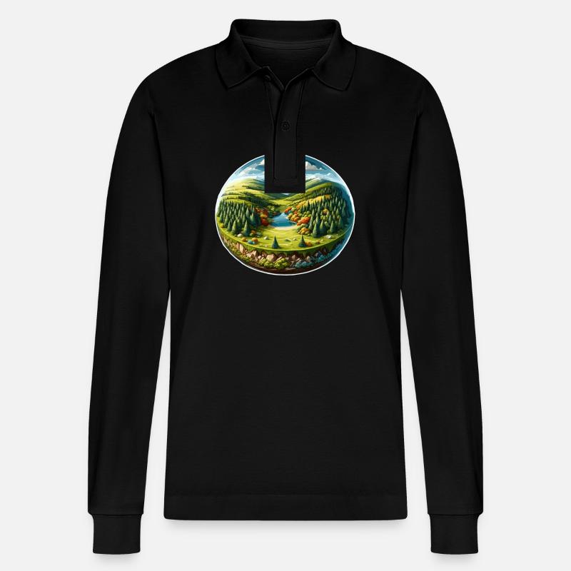 Landschaft - Illustration - Stanley/Stella Unisex Bio-Langarm-Poloshirt Prepster - Schwarz