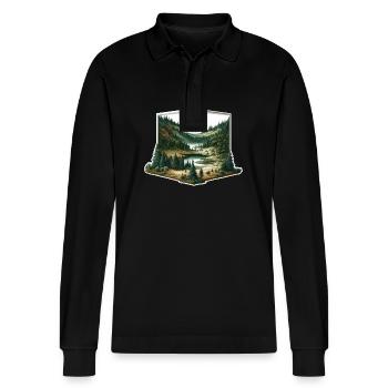 Landscape - Illustration - Stanley/Stella Organic Unisex Long-Sleeved Polo Shirt Prepster - black - Front - Anna (173cm) & Nico (186cm)