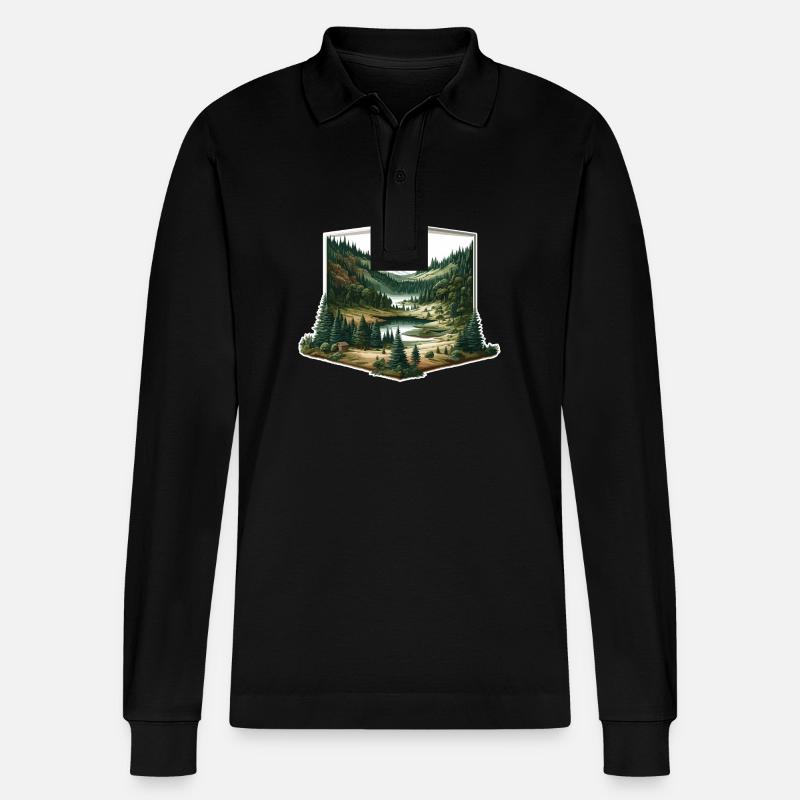 Landschaft - Illustration - Stanley/Stella Unisex Bio-Langarm-Poloshirt Prepster - Schwarz