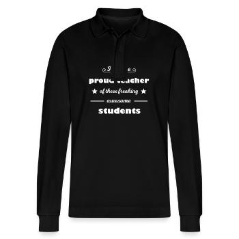 School and university - Stanley/Stella Organic Unisex Long-Sleeved Polo Shirt Prepster - black - Front - Anna (173cm) & Nico (186cm)