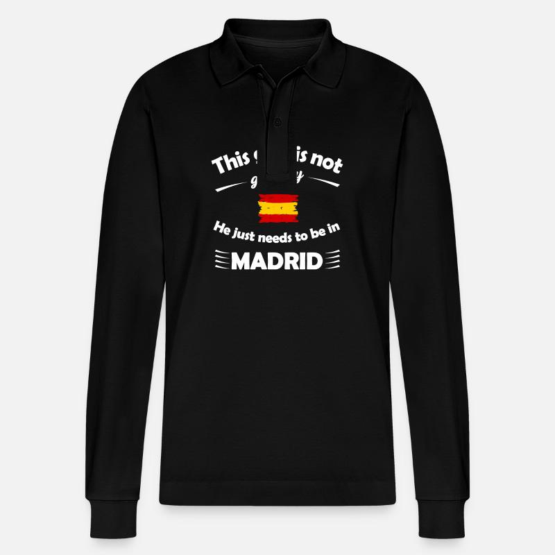 Sehnsucht nach Madrid - Stanley/Stella Unisex Bio-Langarm-Poloshirt Prepster - Schwarz