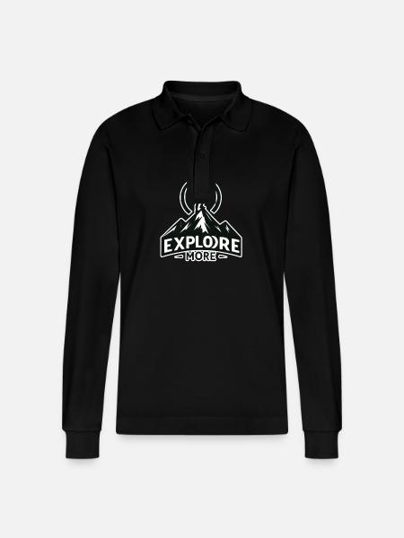 Explore more - Wanderer - Stanley/Stella Organic Unisex Long-Sleeved Polo Shirt Prepster - black
