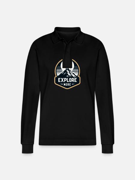 Explore more - Wanderer - Stanley/Stella Organic Unisex Long-Sleeved Polo Shirt Prepster - black