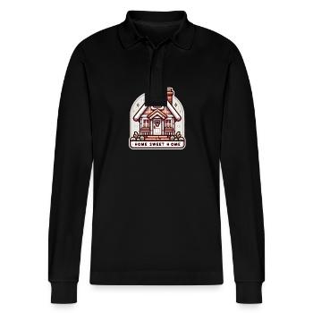 Home Sweet Home - House Illustration - Stanley/Stella Organic Unisex Long-Sleeved Polo Shirt Prepster - black - Front - Anna (173cm) & Nico (186cm)