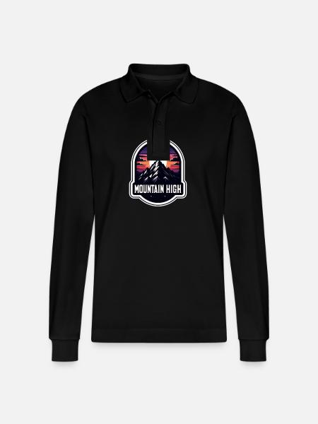 Mountain High - Berg Illustration - Stanley/Stella Organic Unisex Long-Sleeved Polo Shirt Prepster - black