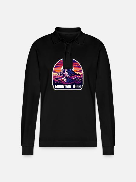 Mountain High - Berg Illustration - Stanley/Stella Organic Unisex Long-Sleeved Polo Shirt Prepster - black