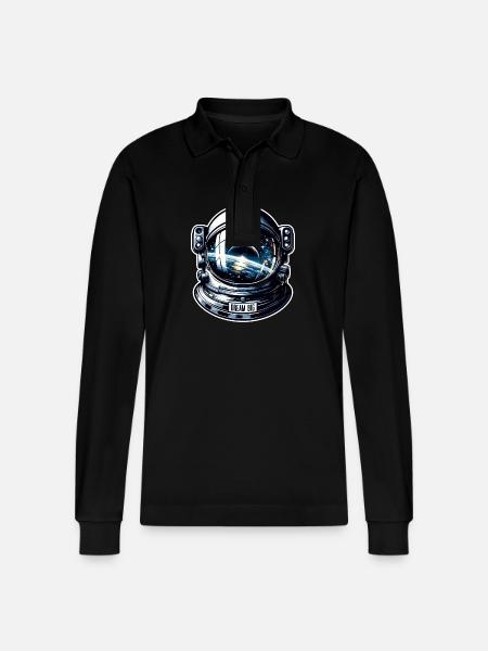 Dream Big - Astronaut Illustration - Stanley/Stella Organic Unisex Long-Sleeved Polo Shirt Prepster - black