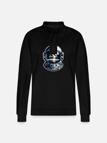 Dream Big - Astronaut Illustration - Stanley/Stella Organic Unisex Long-Sleeved Polo Shirt Prepster - black
