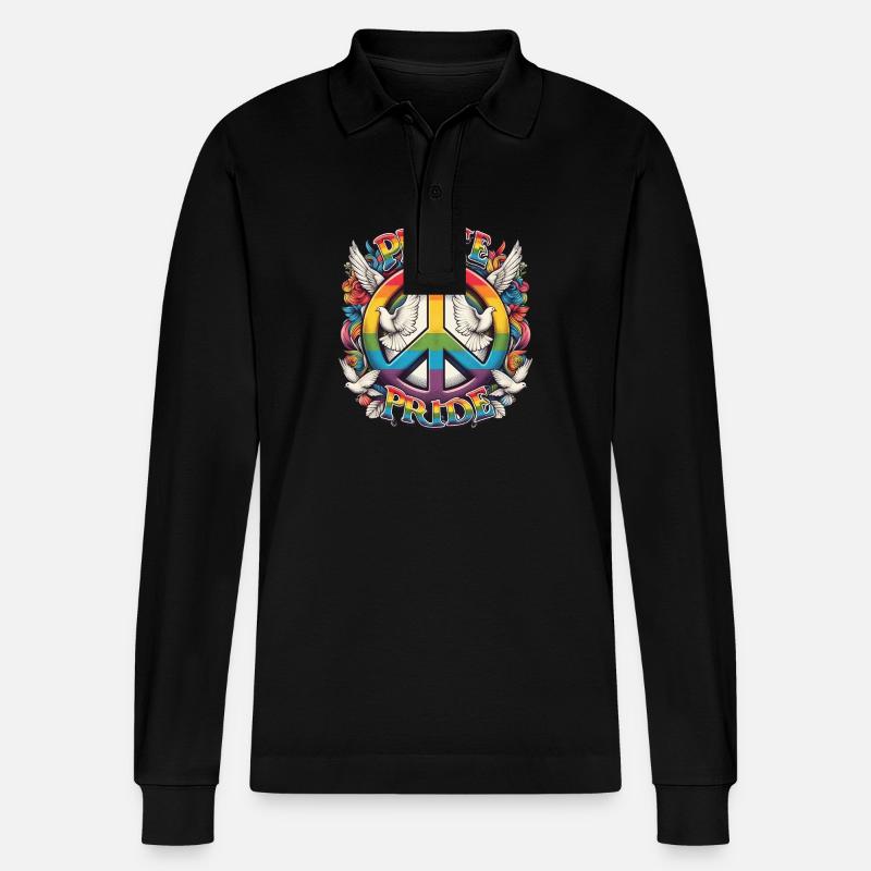 Peace Love Pride Rainbow Design - Stanley/Stella Unisex Bio-Langarm-Poloshirt Prepster - Schwarz