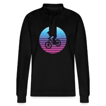 Cyclist Cycling MTB Cycling Mountain Bike - Stanley/Stella Organic Unisex Long-Sleeved Polo Shirt Prepster - black - Front - Anna (173cm) & Nico (186cm)
