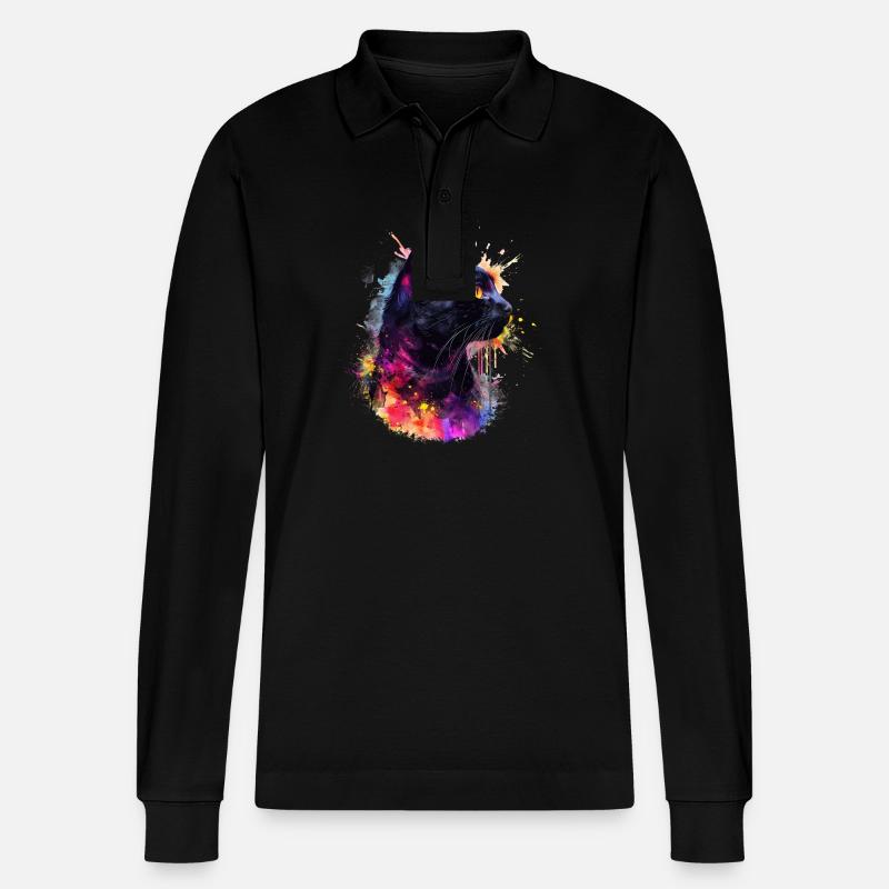 Cat Noir, Schwarze Katze - Stanley/Stella Unisex Bio-Langarm-Poloshirt Prepster - Schwarz