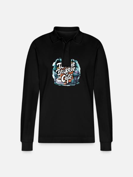 Buttered toast and coffee - Stanley/Stella Organic Unisex Long-Sleeved Polo Shirt Prepster - black