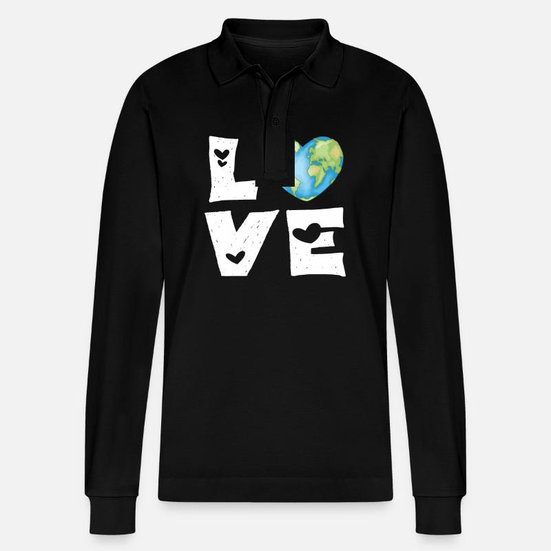Liebe Erde Herz - Stanley/Stella Unisex Bio-Langarm-Poloshirt Prepster - Schwarz