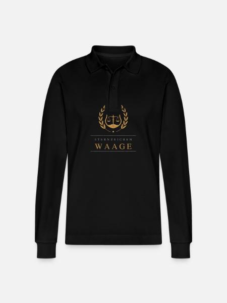 Sternzeichen Waage - Stanley/Stella Unisex Bio-Langarm-Poloshirt Prepster - Schwarz