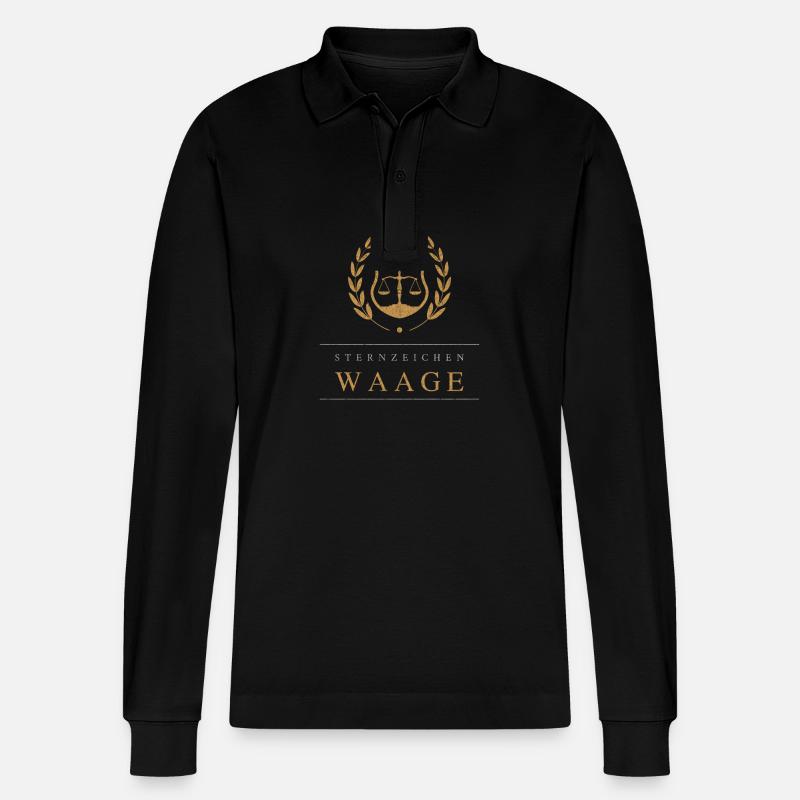 Sternzeichen Waage - Stanley/Stella Unisex Bio-Langarm-Poloshirt Prepster - Schwarz