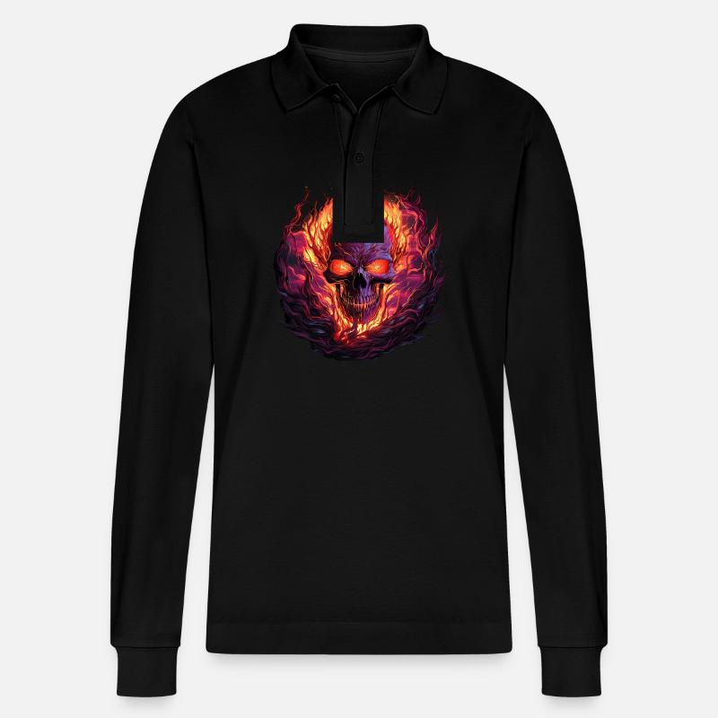 Flammenschädel der Ewigkeit - Stanley/Stella Unisex Bio-Langarm-Poloshirt Prepster - Schwarz
