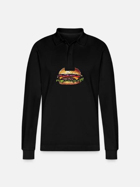 Burger Illustration - Stanley/Stella Organic Unisex Long-Sleeved Polo Shirt Prepster - black