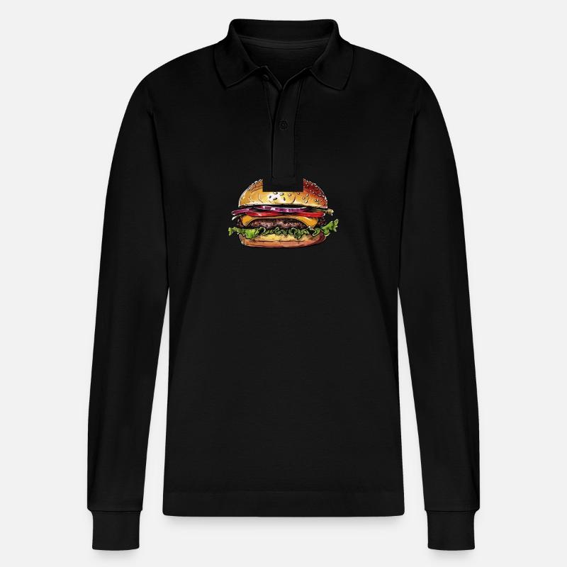 Burger Illustration - Stanley/Stella Unisex Bio-Langarm-Poloshirt Prepster - Schwarz