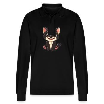 Cute Tasmanian Devil Cartoon Style - Stanley/Stella Organic Unisex Long-Sleeved Polo Shirt Prepster - black - Front - Anna (173cm) & Nico (186cm)