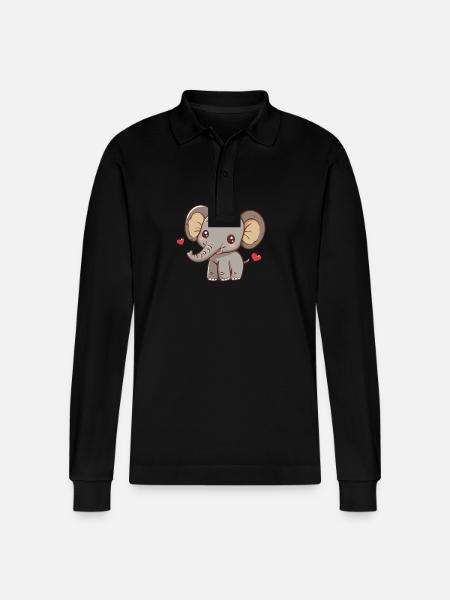 Cute elephant with hearts - Stanley/Stella Organic Unisex Long-Sleeved Polo Shirt Prepster - black