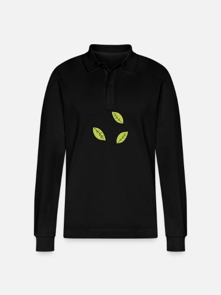 four leaves leaf icon green - Stanley/Stella Organic Unisex Long-Sleeved Polo Shirt Prepster - black