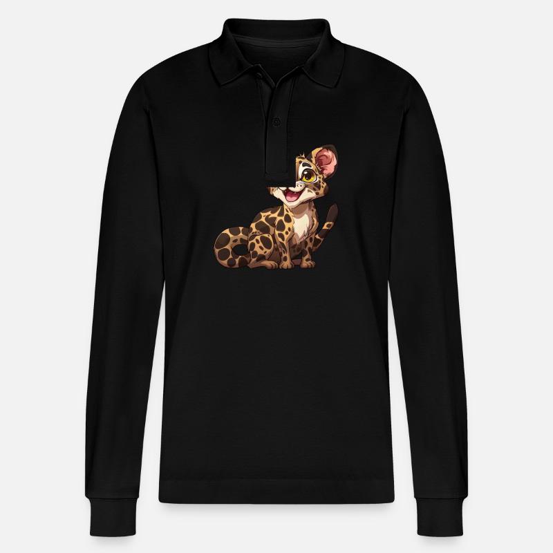 Verspielter Junger Leopard Blick - Stanley/Stella Unisex Bio-Langarm-Poloshirt Prepster - Schwarz