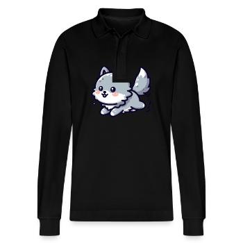 Cute little wolf who is happy - Stanley/Stella Organic Unisex Long-Sleeved Polo Shirt Prepster - black - Front - Anna (173cm) & Nico (186cm)