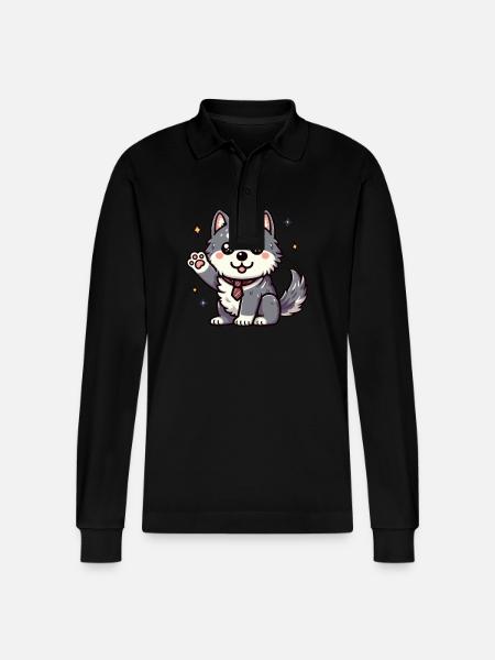 Cute little wolf - Stanley/Stella Organic Unisex Long-Sleeved Polo Shirt Prepster - black