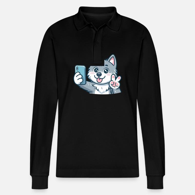 Der süße Selfiewolf - Stanley/Stella Unisex Bio-Langarm-Poloshirt Prepster - Schwarz