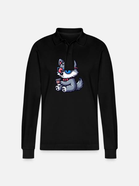 Ulv med hurtige briller og kaffe - Stanley/Stella Prepster økologisk unisex langærmet poloshirt - sort