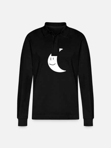 Moon Shape Planet Symbol Face - Stanley/Stella Organic Unisex Long-Sleeved Polo Shirt Prepster - black