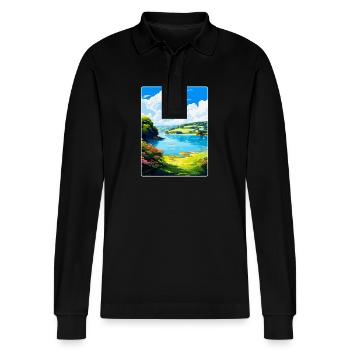 Helford River England Uk Reiseplakat Souvenir - Stanley/Stella Unisex Bio-Langarm-Poloshirt Prepster - Schwarz - Vorne - Anna (173cm) & Nico (186cm)