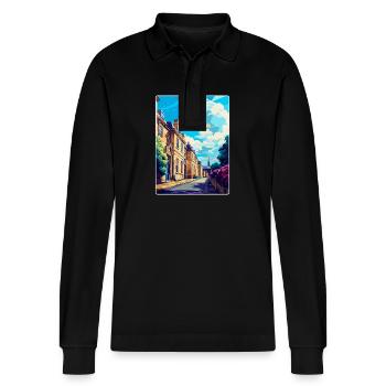 Chipping Norton England Uk Reiseposter Souvenir - Stanley/Stella Unisex Bio-Langarm-Poloshirt Prepster - Schwarz - Vorne - Anna (173cm) & Nico (186cm)