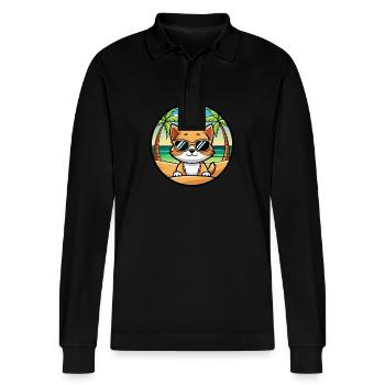 Kätzchen Lustige Cartoon Sommer Strand Sonnenbrille Cool - Stanley/Stella Unisex Bio-Langarm-Poloshirt Prepster - Schwarz - Vorne - Anna (173cm) & Nico (186cm)