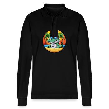 Krokodil Lustige Cartoon Sommer Strand Sonnenbrille - Stanley/Stella Unisex Bio-Langarm-Poloshirt Prepster - Schwarz - Vorne - Anna (173cm) & Nico (186cm)
