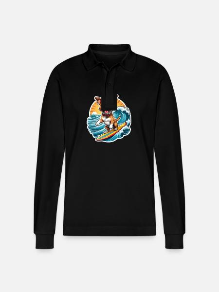 Fröhlicher Surfer-Hund - Stanley/Stella Unisex Bio-Langarm-Poloshirt Prepster - Schwarz
