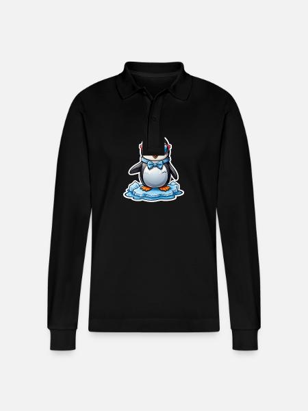 Pinguin mit Brille - Stanley/Stella Unisex Bio-Langarm-Poloshirt Prepster - Schwarz