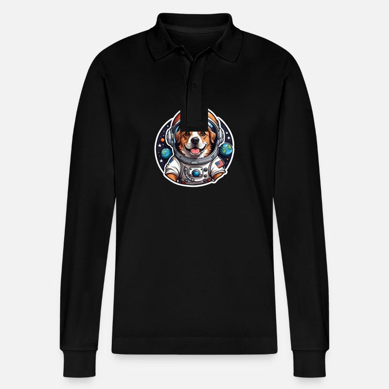 Astronaut Dog im All - Stanley/Stella Unisex Bio-Langarm-Poloshirt Prepster - Schwarz