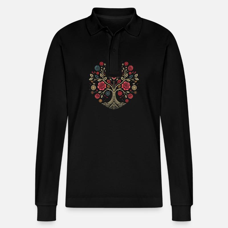 Lebensbaum-Rose Abstrakt - Stanley/Stella Unisex Bio-Langarm-Poloshirt Prepster - Schwarz
