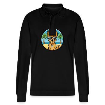 Dingo Hund Rasse Cartoon Sonnenbrille Strand - Stanley/Stella Unisex Bio-Langarm-Poloshirt Prepster - Schwarz - Vorne - Anna (173cm) & Nico (186cm)