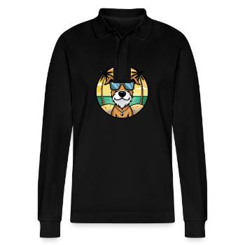 Istrischer Drahthaarhund Hunderasse Cartoon Beach - Stanley/Stella Unisex Bio-Langarm-Poloshirt Prepster - Schwarz - Vorne - Anna (173cm) & Nico (186cm)