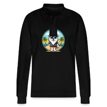 Picardy Sheepdog Breed Cartoon Sunglasses Beach - Stanley/Stella Organic Unisex Long-Sleeved Polo Shirt Prepster - black - Front - Anna (173cm) & Nico (186cm)