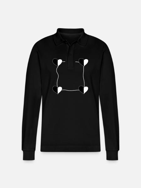 Four Hearts Frame - Stanley/Stella Organic Unisex Long-Sleeved Polo Shirt Prepster - black